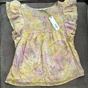 BB Dakota Yellow and Purple Ruffled Blouse